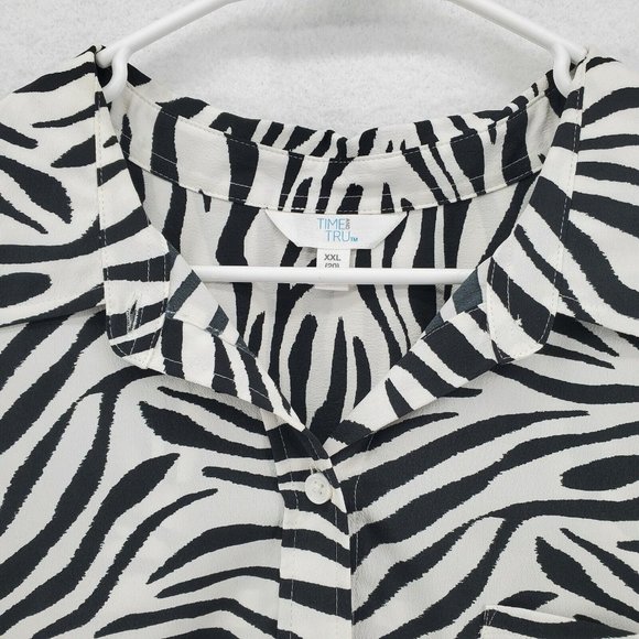 TIME AND TRU Shirt Women's Long Roll-Tab Sleeves Zebra Pattern White Black 2XL - Picture 7 of 12